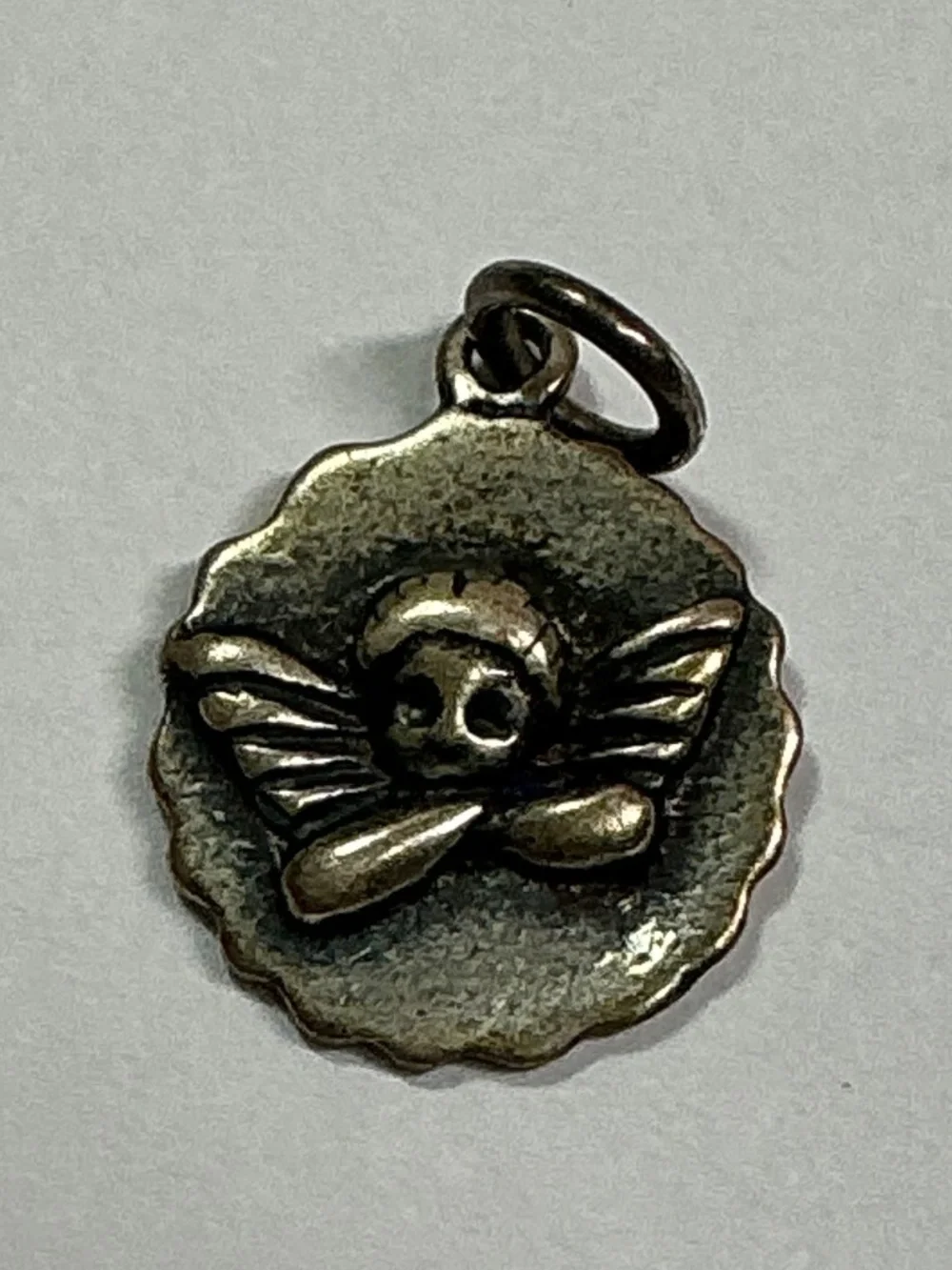 Vintage Sterling Silver JCM Guarding Angel Pendant. 1/2 inch diameter